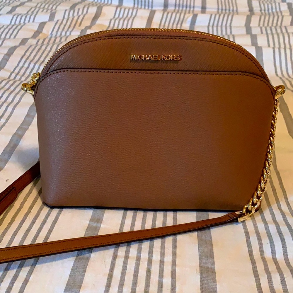 Brown MK purse with partially gold strap